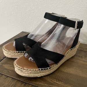 Franco Sarto Wedge Sandals Women's 7.5‎ Black Suede Pellia Suede Espadrille